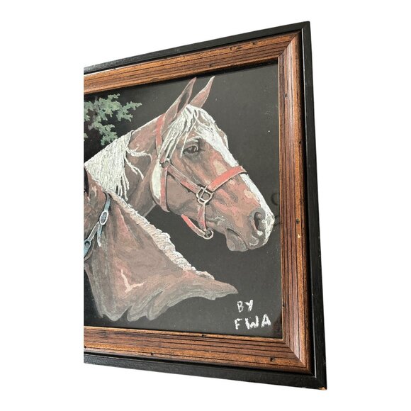 Vintage Framed Horse Painting Signed FWA – Equestrian Wall Art – 18 x 14 - Picture 2 of 4